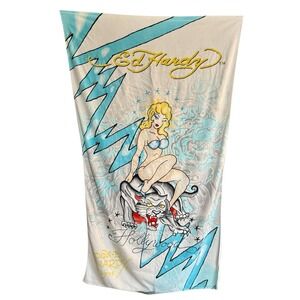 Ed Hardy Pin Up Girl Beach Towel‎ 40"x66" HTF Y2K Vintage Rare